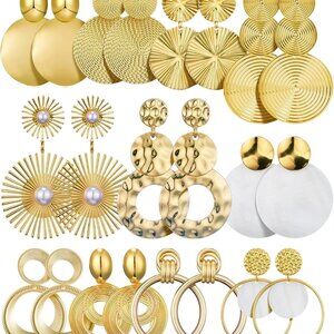 11 Pairs Big Disc Drop Earrings Gold Dangle Earrings Round Hammered Statement Ea